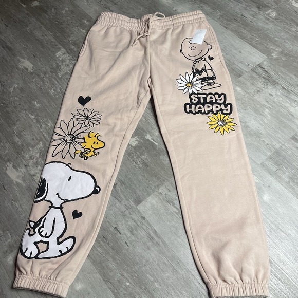 Peanuts Snoopy Adult Beige Cosmic SpiritGraphic Print Sweatpants - Size XL Z-265 - Picture 1 of 7
